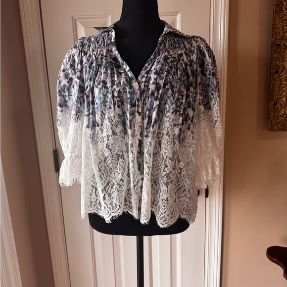 Anthropologie Victorian Sheer Lace Multicolor Blouse size small - Picture 4 of 13